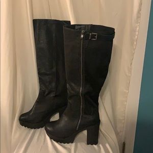 NEW Black Knee Chunky High Heel Boots